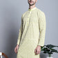 Men's Yellow Embroidered Kurta Only