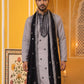 Embroidered Silk Blend Kurta and Dupatta for Men ( KO D 5077Grey )