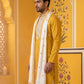 Embroidered Silk Blend Kurta and Dupatta for Men ( KO D 5077Mustard )
