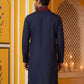 Embroidered Silk Blend Kurta and Dupatta for Men ( KO D 5077Navy )