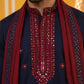Embroidered Silk Blend Kurta and Dupatta for Men ( KO D 5077Navy )
