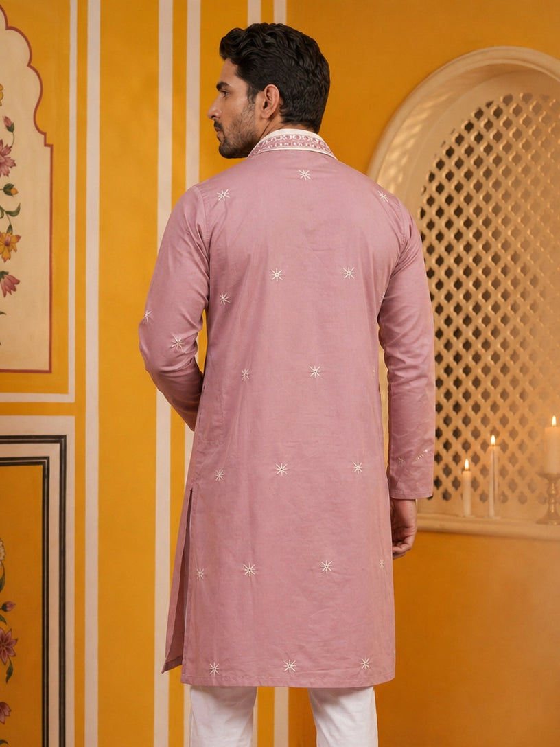 Embroidered Silk Blend Kurta and Dupatta for Men ( KO D 5077Purple )