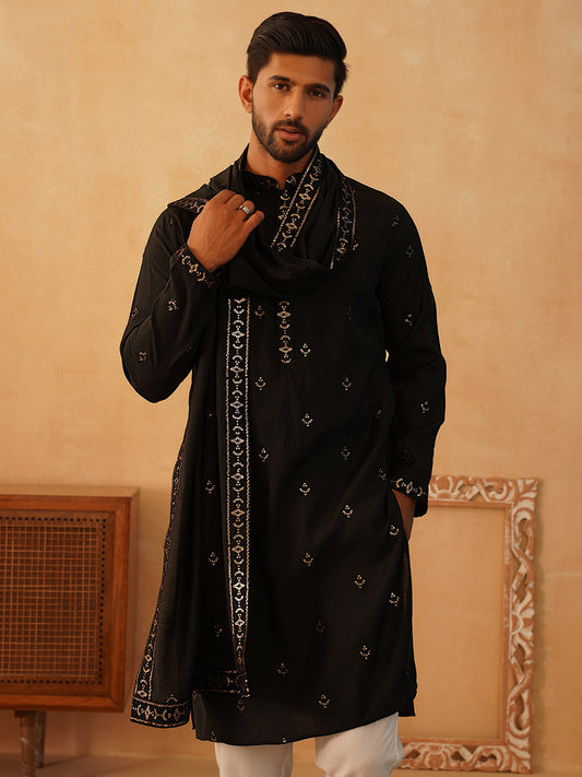 Embroidered & Sequin Kurta With Dupatta ( KO D 5088Black ) [FF] [F1-2 & M-3-4]