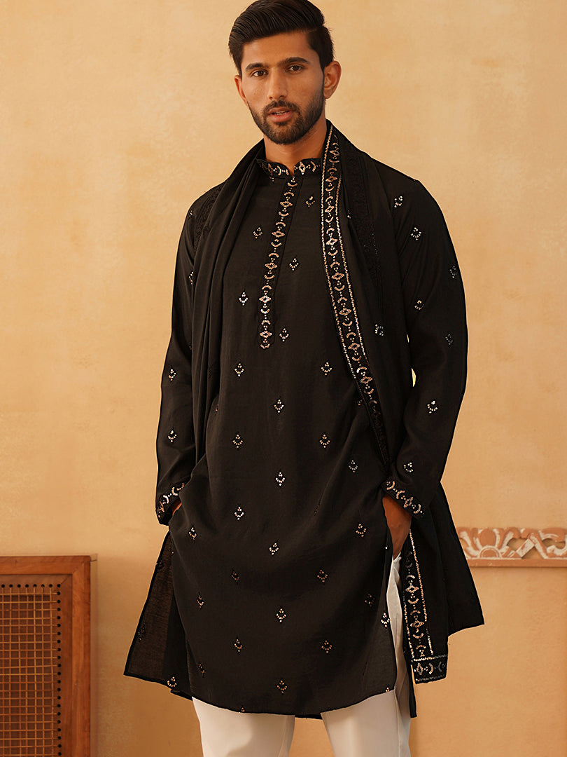 Embroidered & Sequin Kurta With Dupatta ( KO D 5088Black ) [FF] [F1-2 & M-3-4]
