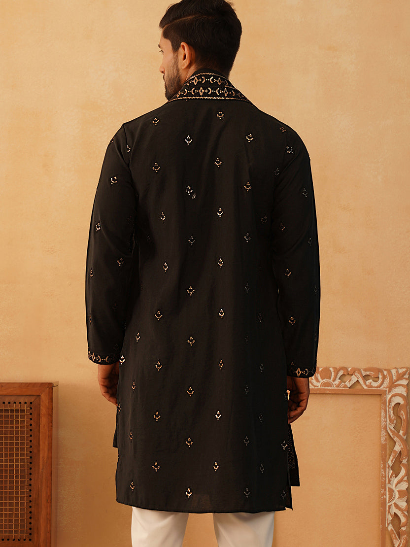 Embroidered & Sequin Kurta With Dupatta ( KO D 5088Black ) [FF] [F1-2 & M-3-4]