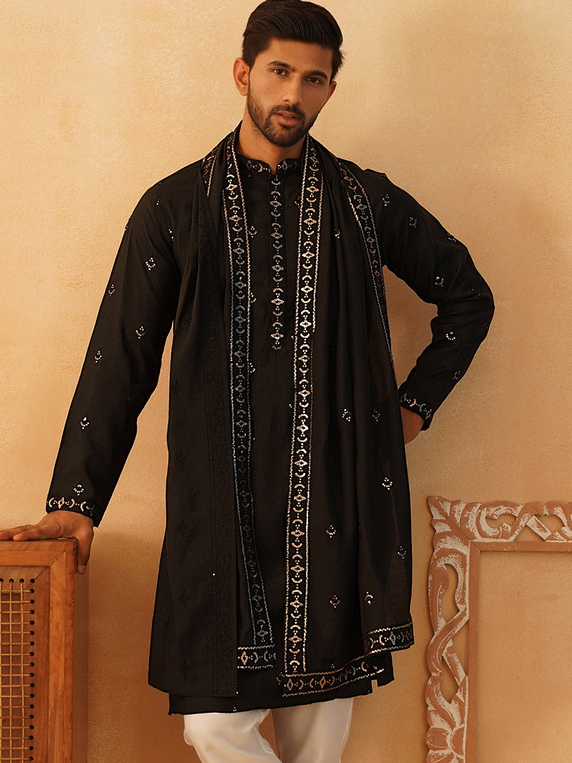 Embroidered & Sequin Kurta With Dupatta ( KO D 5088Black ) [FF] [F1-2 & M-3-4]