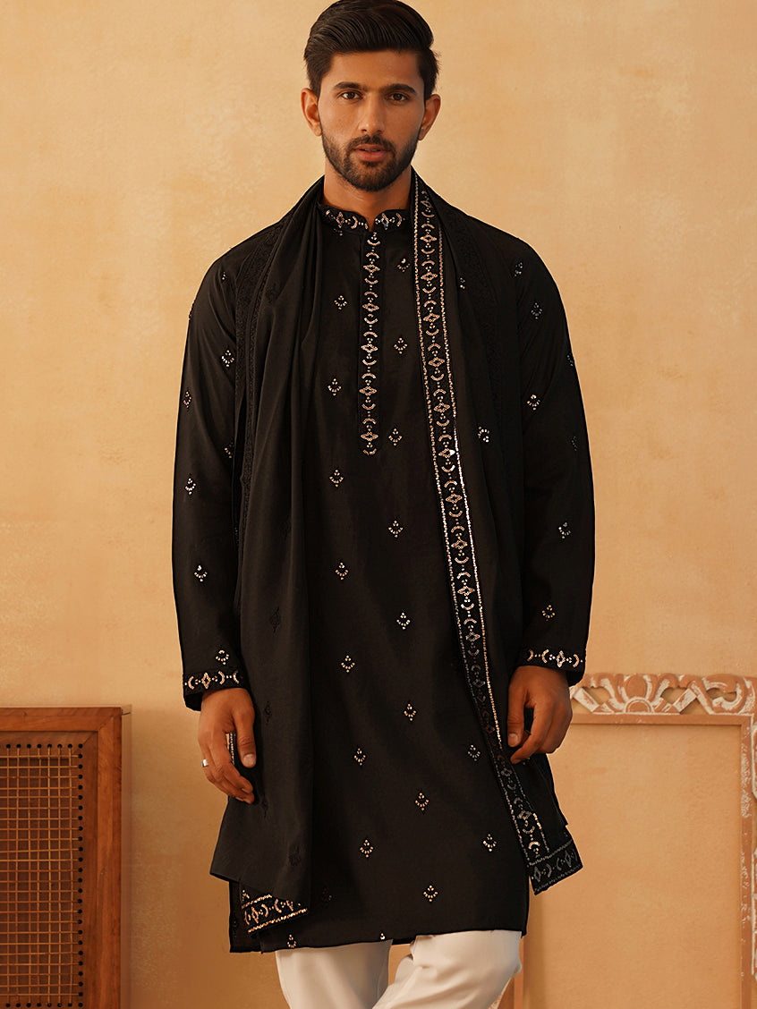 Embroidered & Sequin Kurta With Dupatta ( KO D 5088Black ) [FF] [F1-2 & M-3-4]