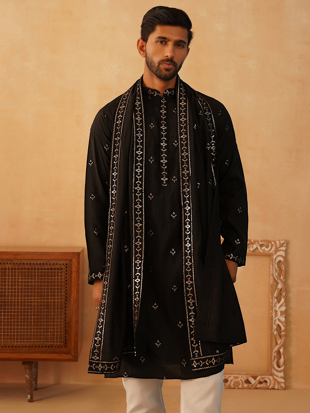 Embroidered & Sequin Kurta With Dupatta ( KO D 5088Black ) [FF] [F1-2 & M-3-4]