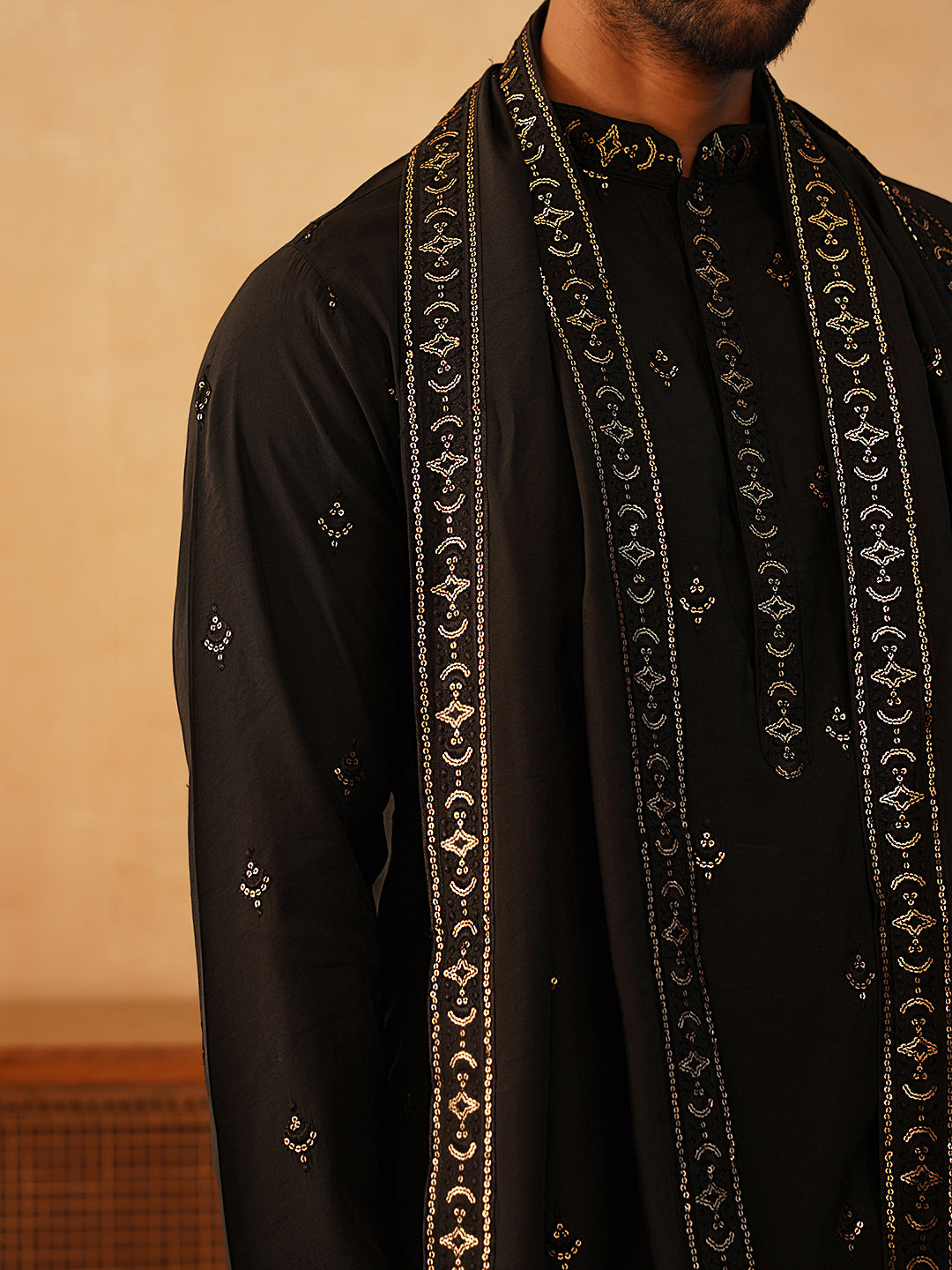 Embroidered & Sequin Kurta With Dupatta ( KO D 5088Black ) [FF] [F1-2 & M-3-4]