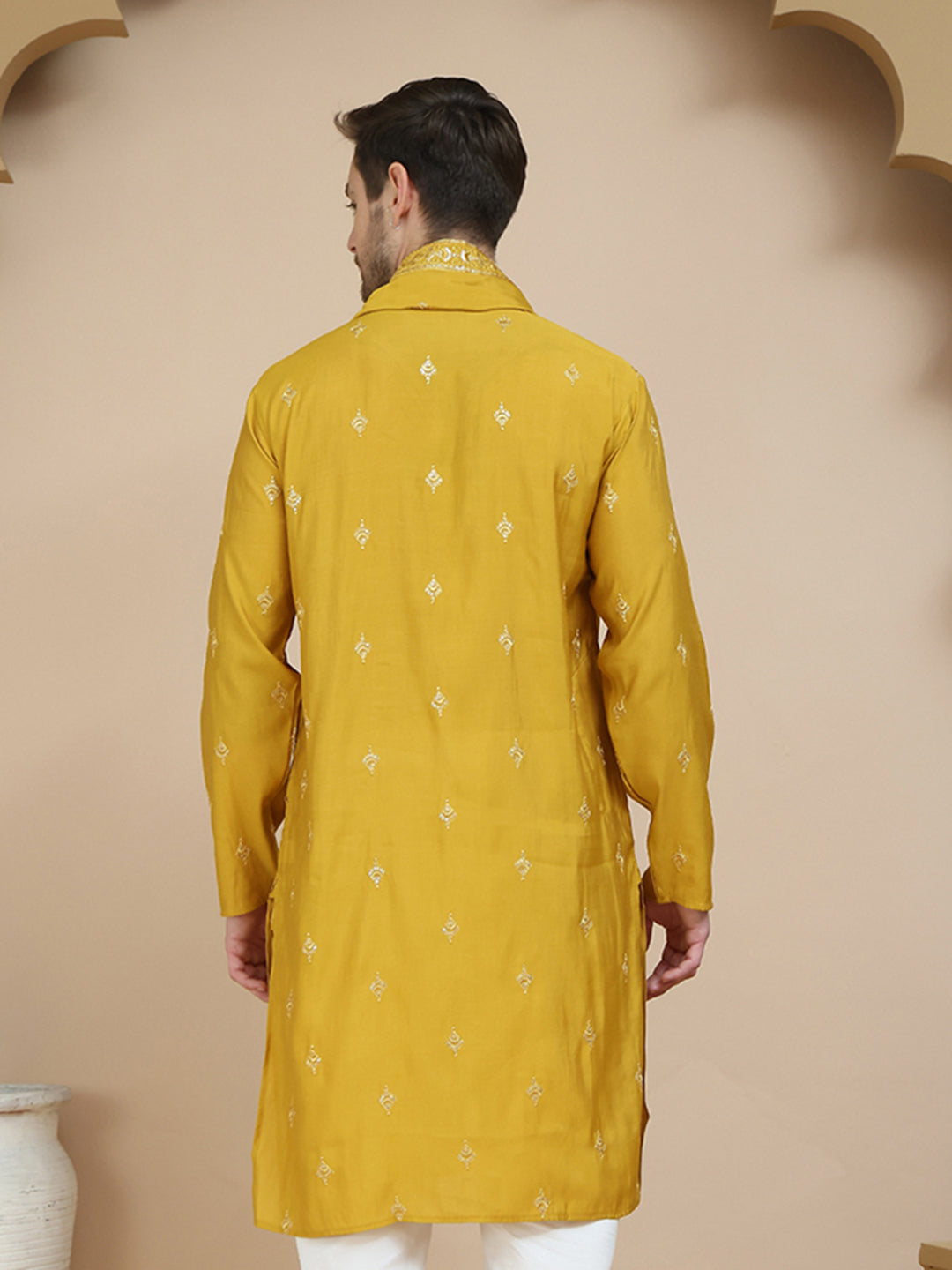 Embroidered & Sequin Kurta With Dupatta ( KO D 5088Mustard ) [FF] [F1-2 & M-3-4]