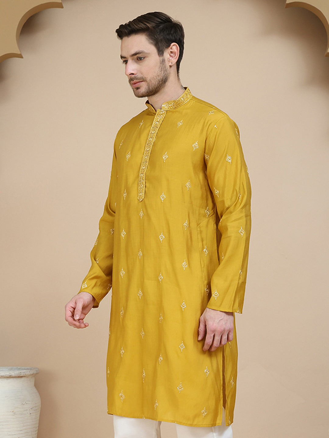 Embroidered & Sequin Kurta With Dupatta ( KO D 5088Mustard ) [FF] [F1-2 & M-3-4]