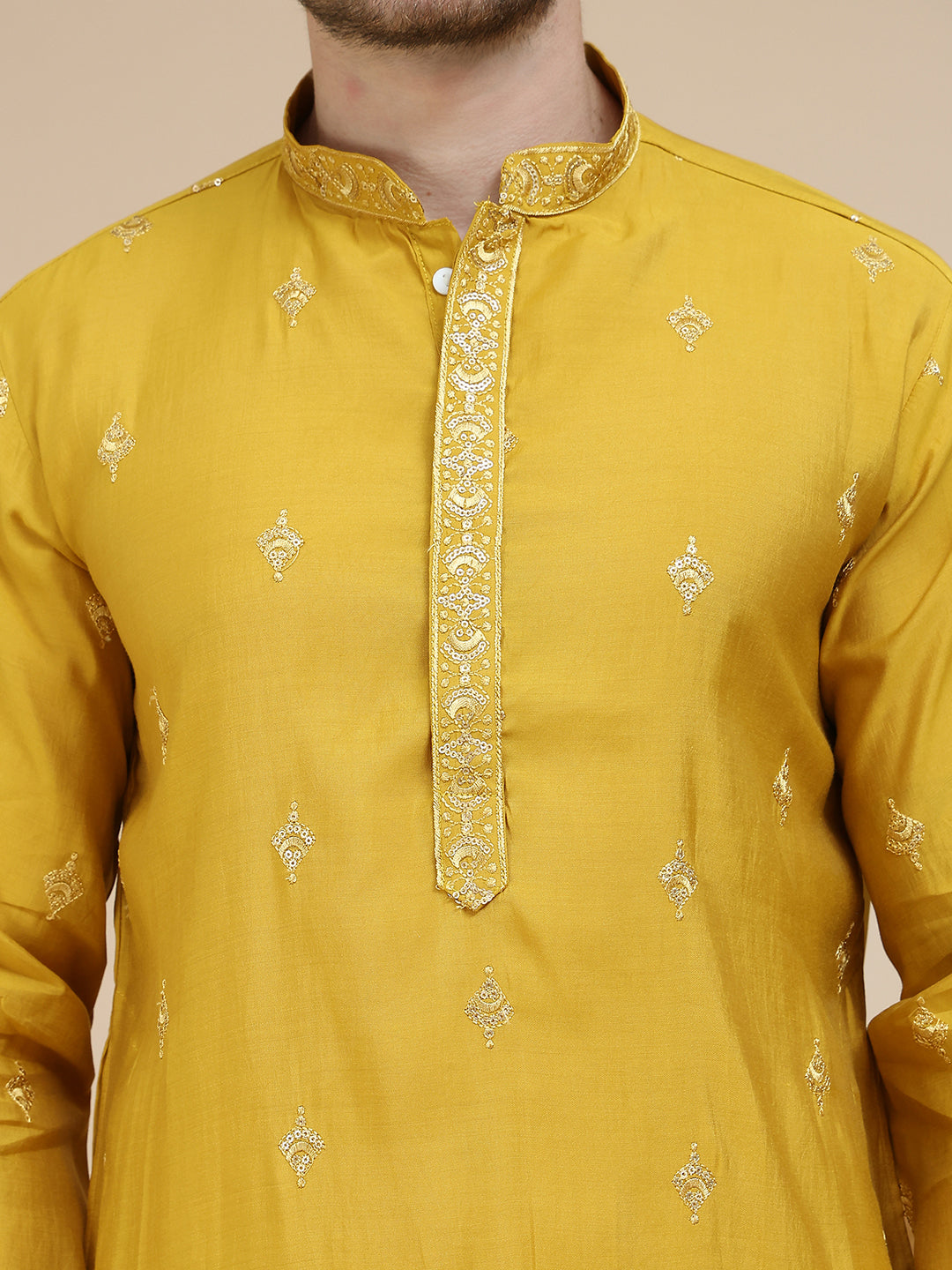Embroidered & Sequin Kurta With Dupatta ( KO D 5088Mustard ) [FF] [F1-2 & M-3-4]