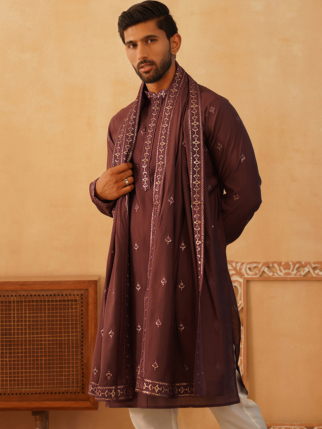 Embroidered & Sequin Kurta With Dupatta ( KO D 5088Purple ) [FF] [F1-2 & M-3-4]