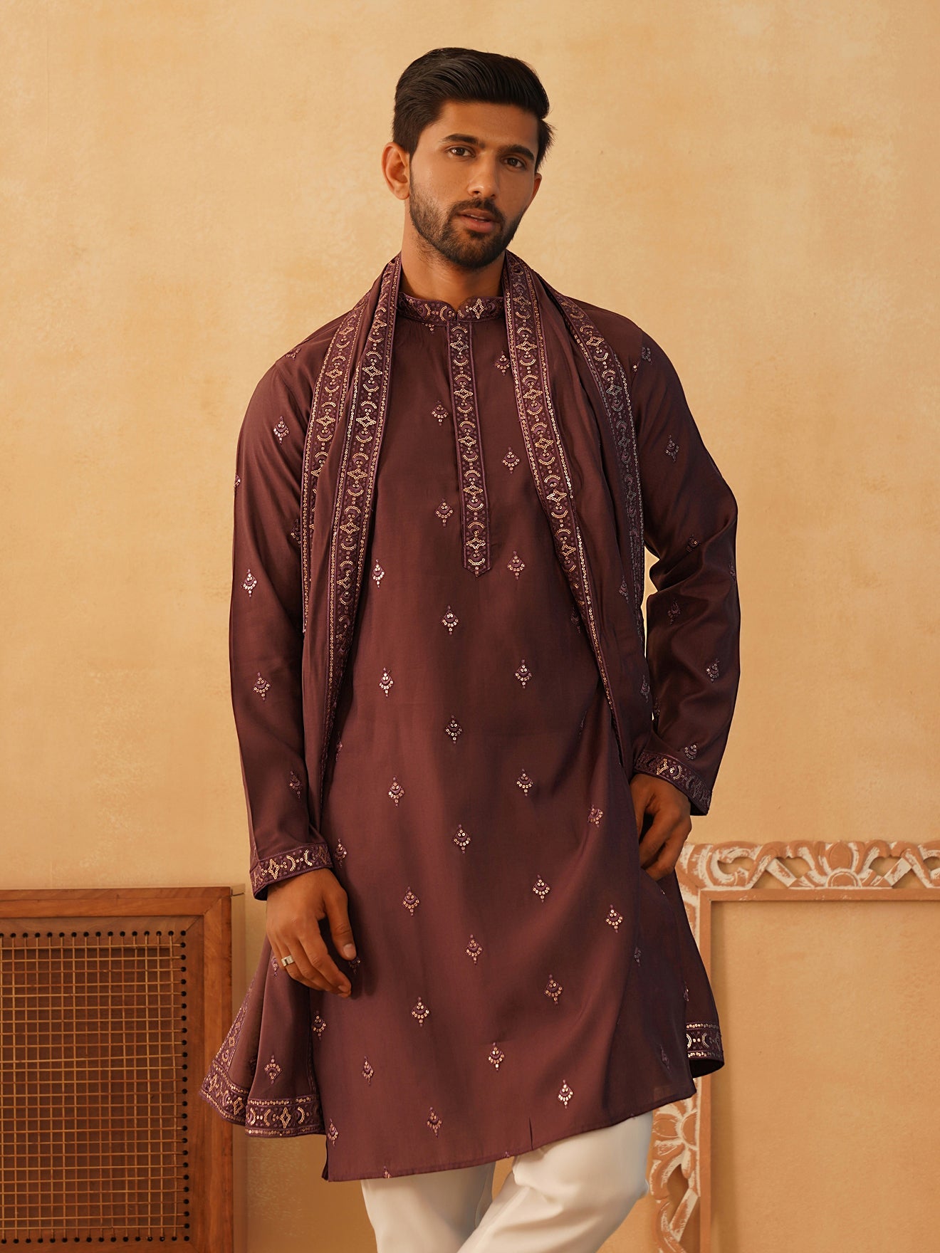 Embroidered & Sequin Kurta With Dupatta ( KO D 5088Purple ) [FF] [F1-2 & M-3-4]