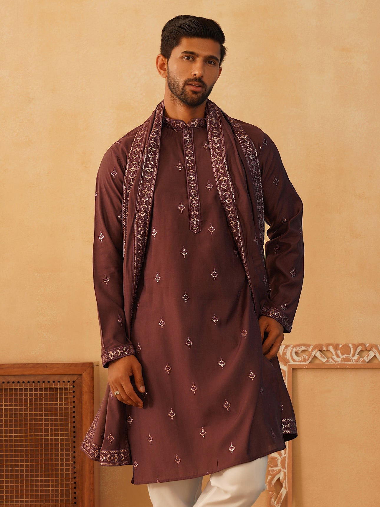 Embroidered & Sequin Kurta With Dupatta ( KO D 5088Purple ) [FF] [F1-2 & M-3-4]