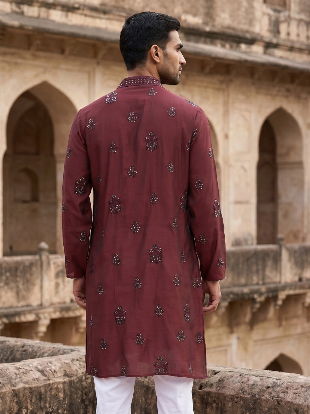 Embroidered & Sequin Kurta With Dupatta ( KO D 5091Maroon )