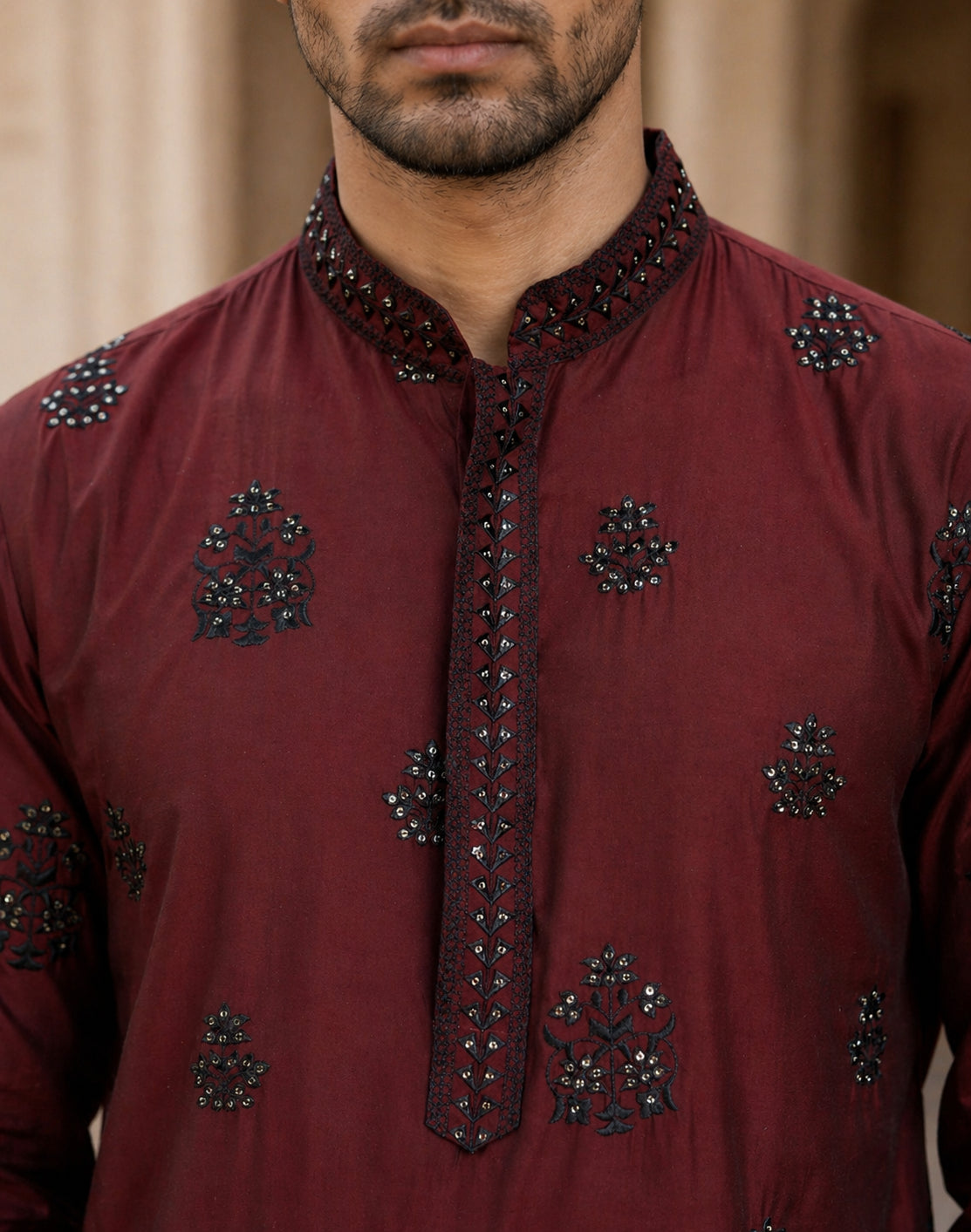 Embroidered & Sequin Kurta With Dupatta ( KO D 5091Maroon )