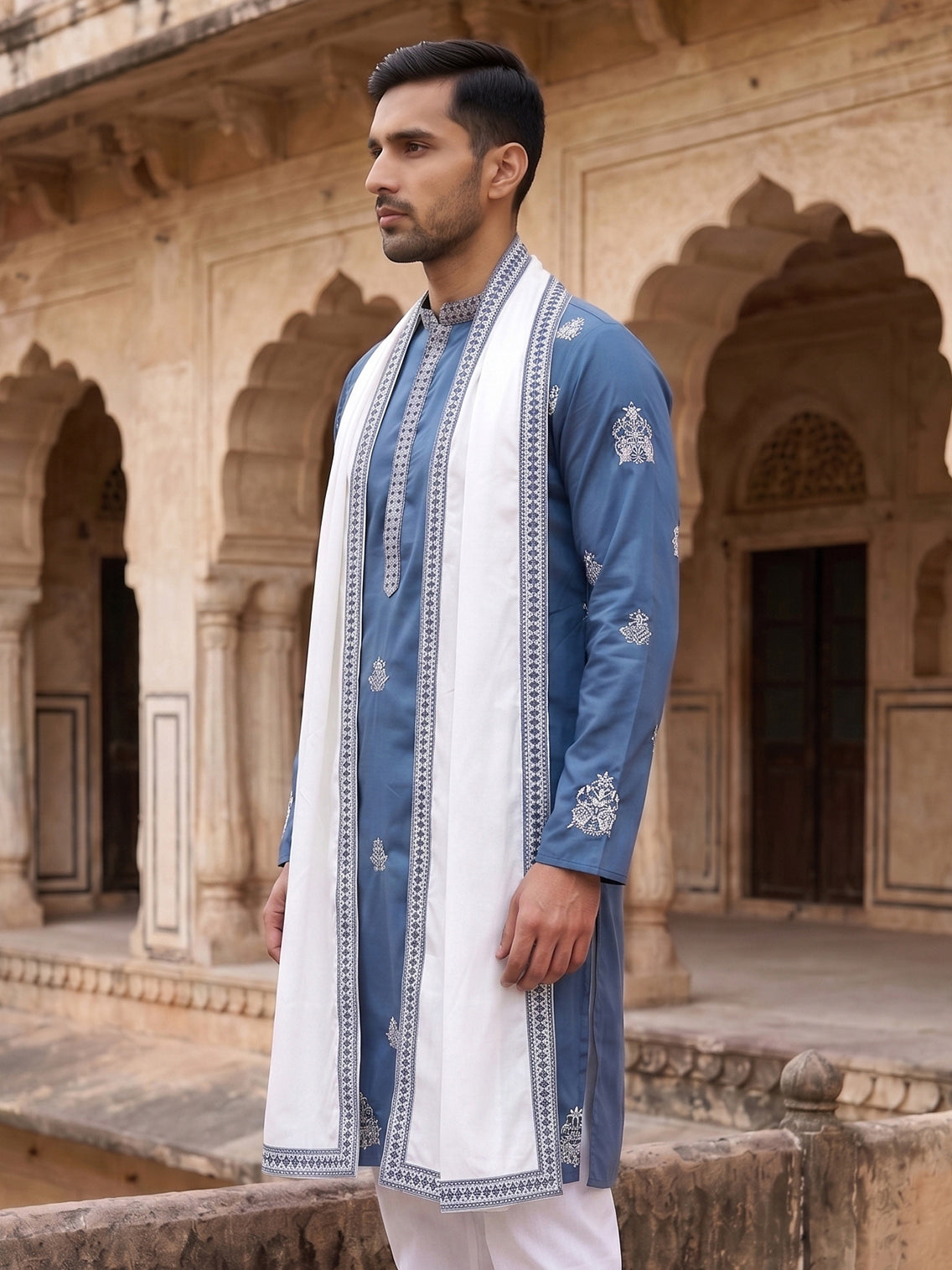 Embroidered & Sequin Kurta With Dupatta ( KO D 5091Teal )