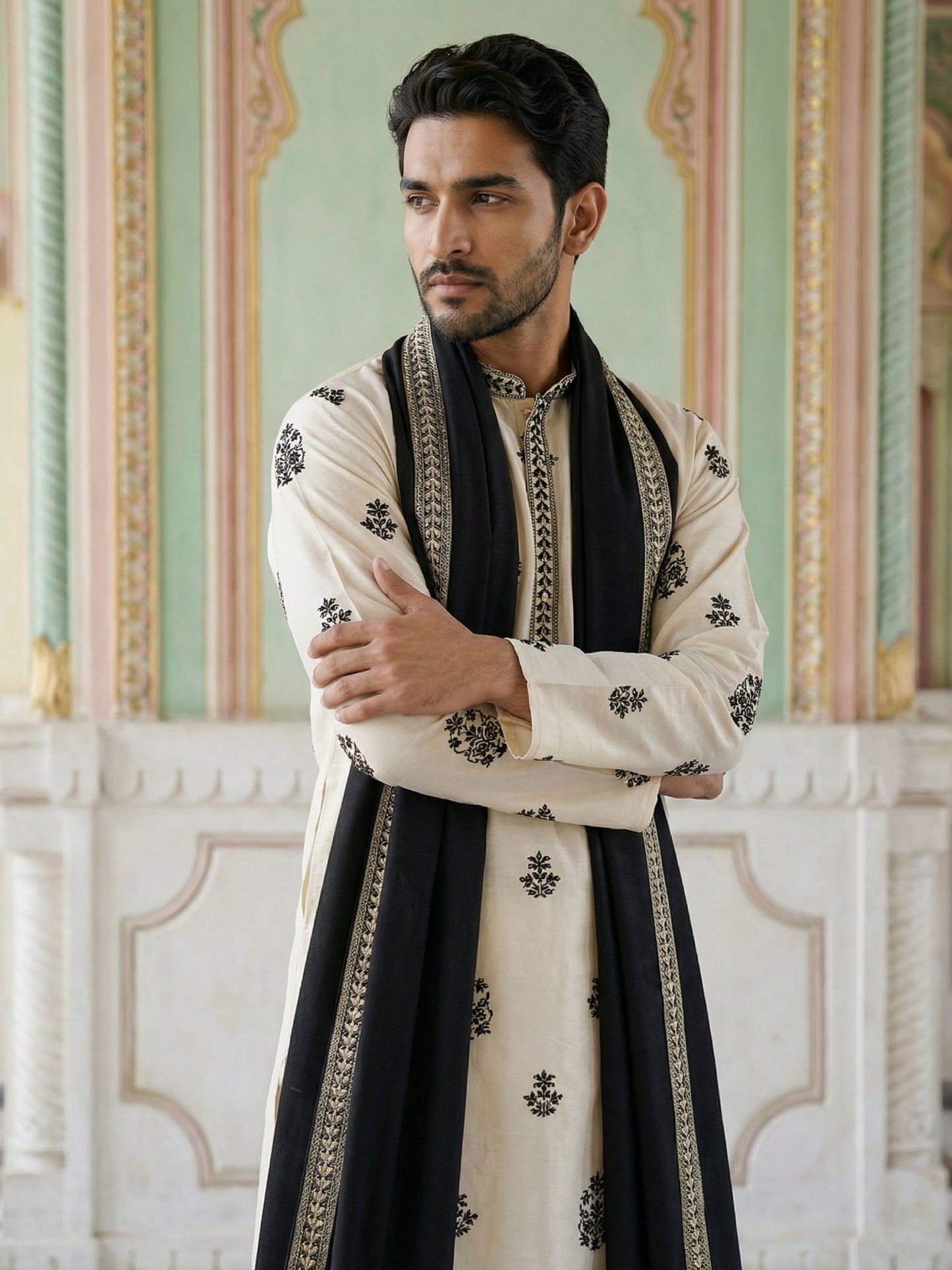 Embroidered & Sequin Kurta & Dupatta ( KO D 5091White ) [FF] [M16-18 & N16-18]