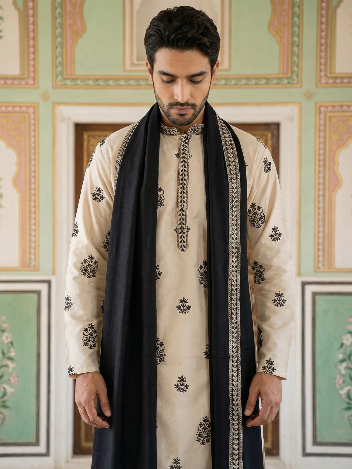 Embroidered & Sequin Kurta & Dupatta ( KO D 5091White ) [FF] [M16-18 & N16-18]