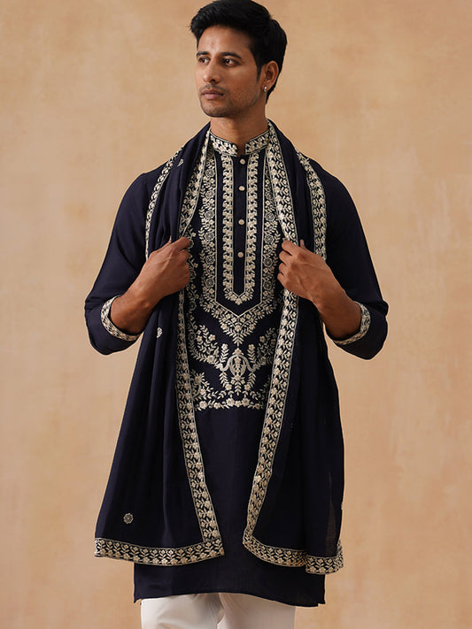 Silk Blend Embroidered Kurtas ( KO 5287 Black )