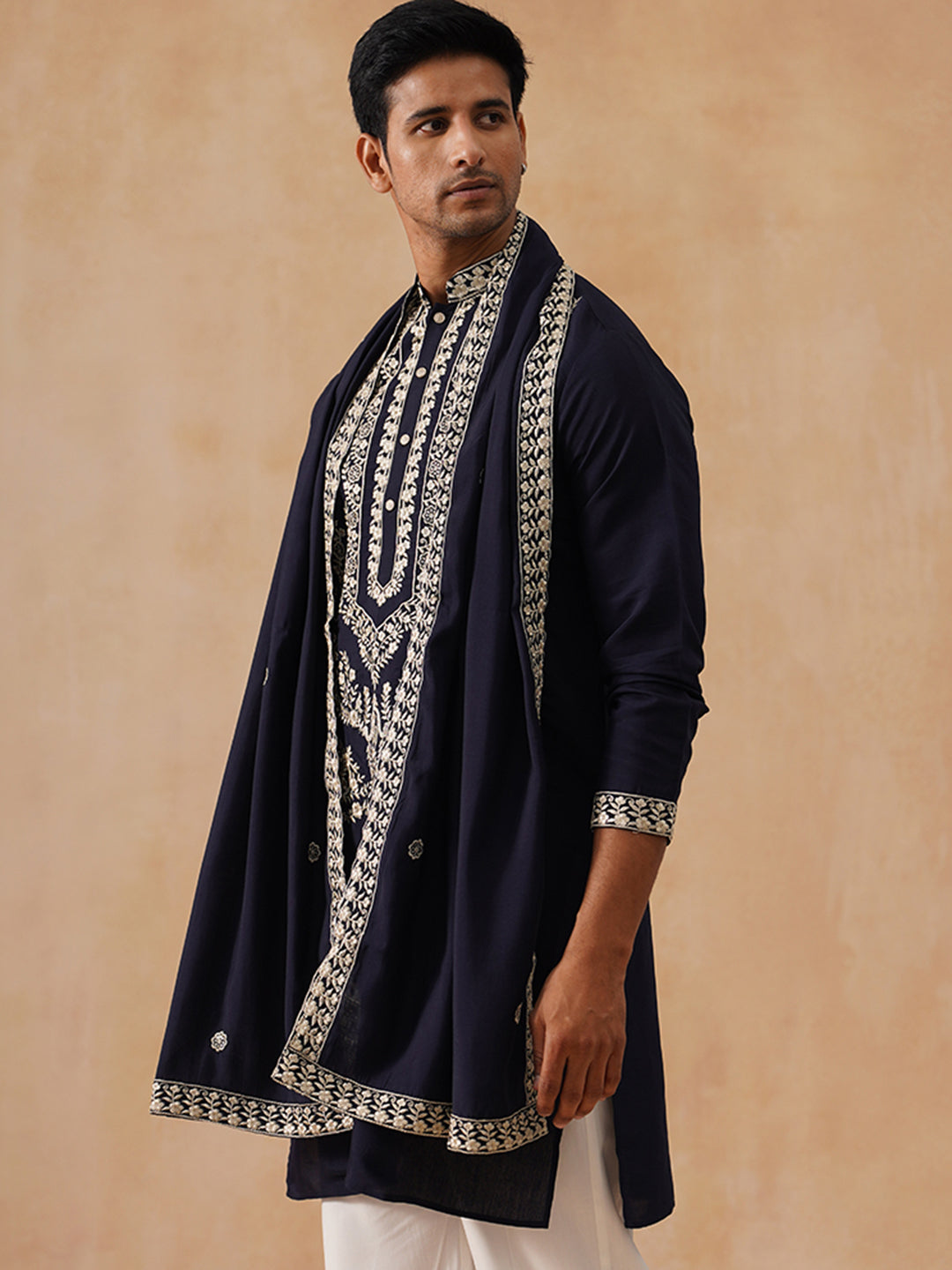 Silk Blend Embroidered Kurtas ( KO 5287 Black )