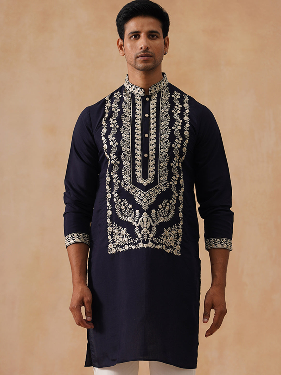 Silk Blend Embroidered Kurtas ( KO 5287 Black )