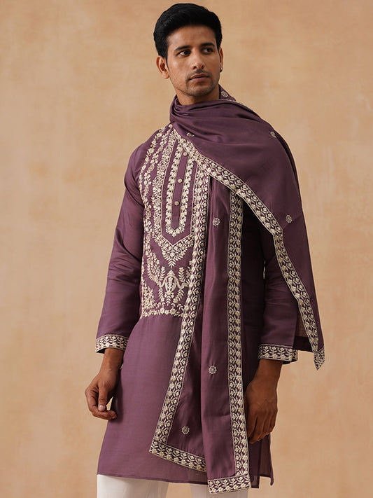 Silk Blend Embroidered Kurtas ( KO 5287 Purple )