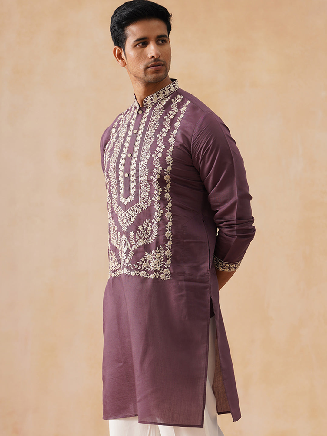 Silk Blend Embroidered Kurtas ( KO 5287 Purple )