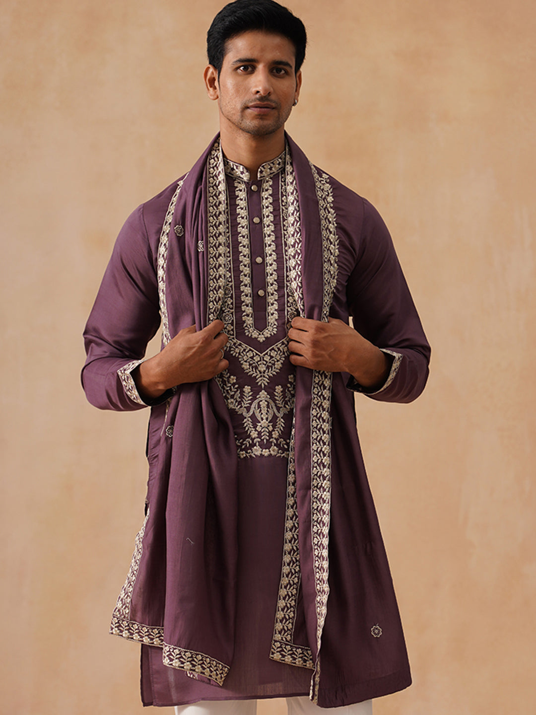 Silk Blend Embroidered Kurtas ( KO 5287 Purple )