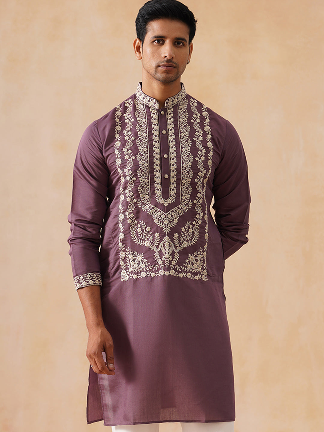 Silk Blend Embroidered Kurtas ( KO 5287 Purple )