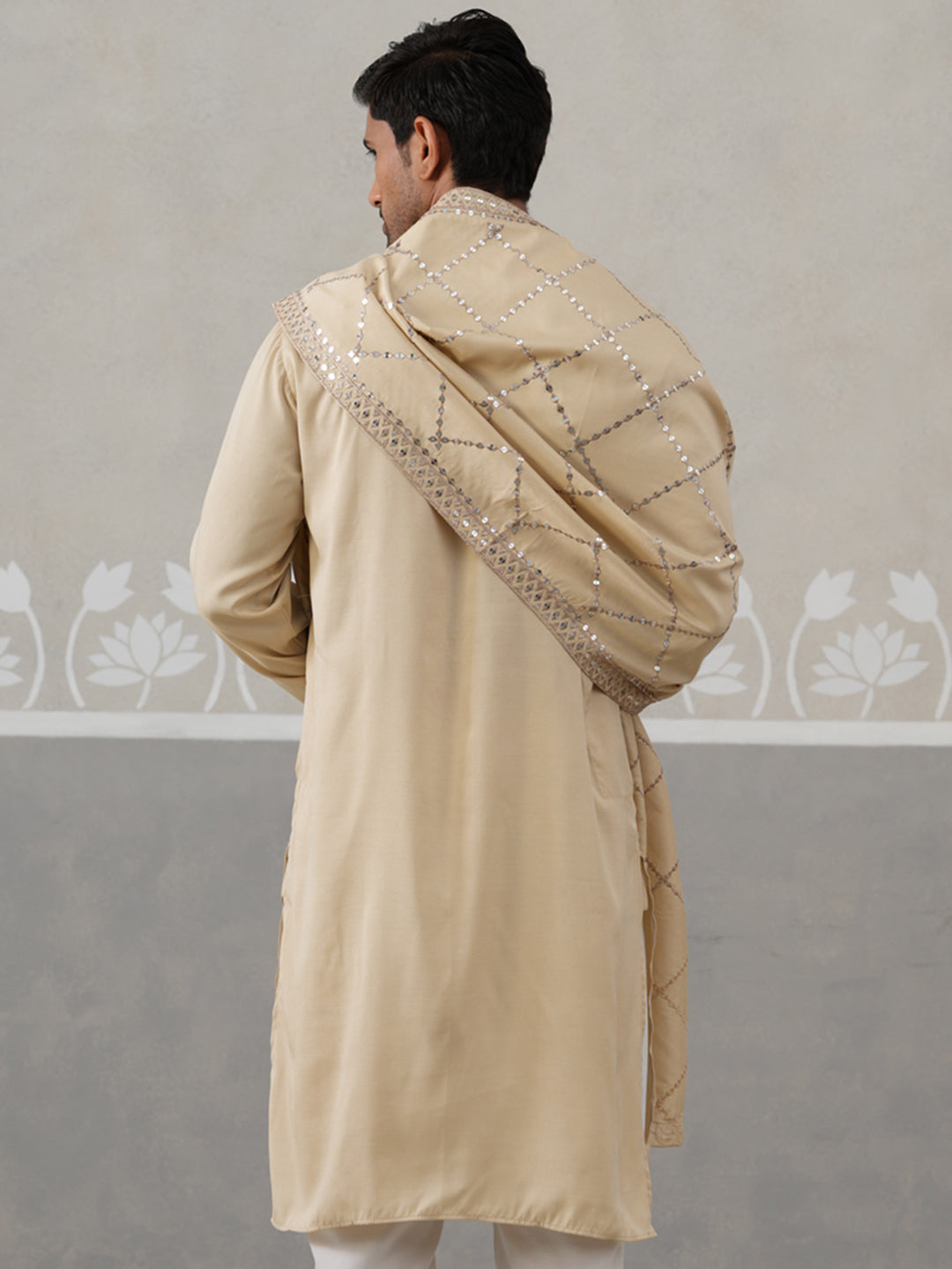 Silk Blend Sequins Embroidered Kurta with Dupatta (KO D 5320 Beige ) [FF] [Q11-12]
