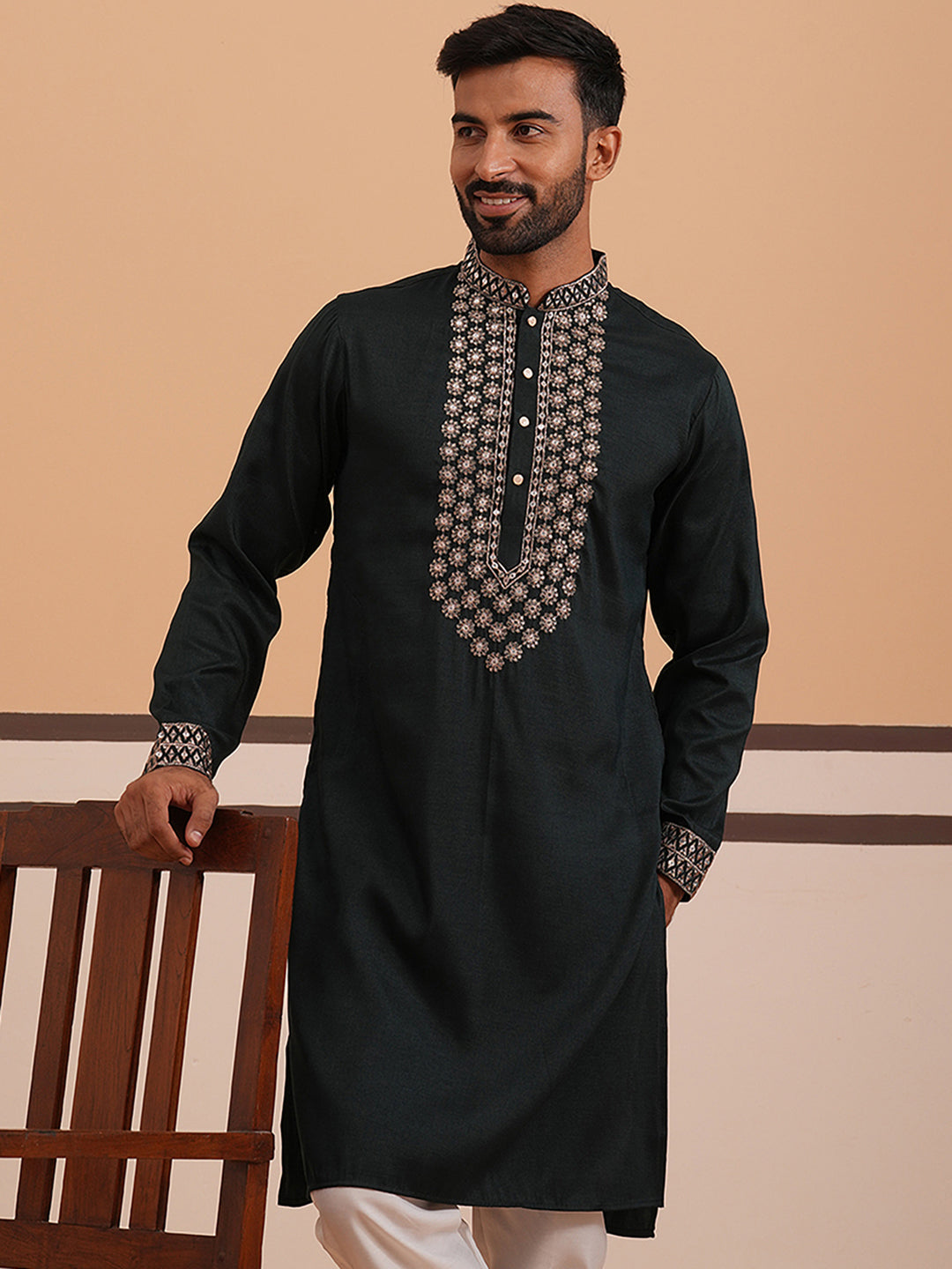 Silk Blend Sequins Embroidered Kurta and Dupatta Set ( KO D 5320 D 5320Olive ) [FF] [Q11-12]