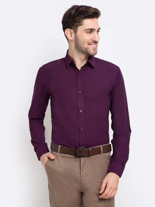 Indian Needle Men's Cotton Solid Burgundy Purple Formal Shirt's ( SF 361Burgundy )