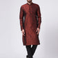 Men Maroon & Black Self Design Kurta with Churidar (JOK 517 Maroon )