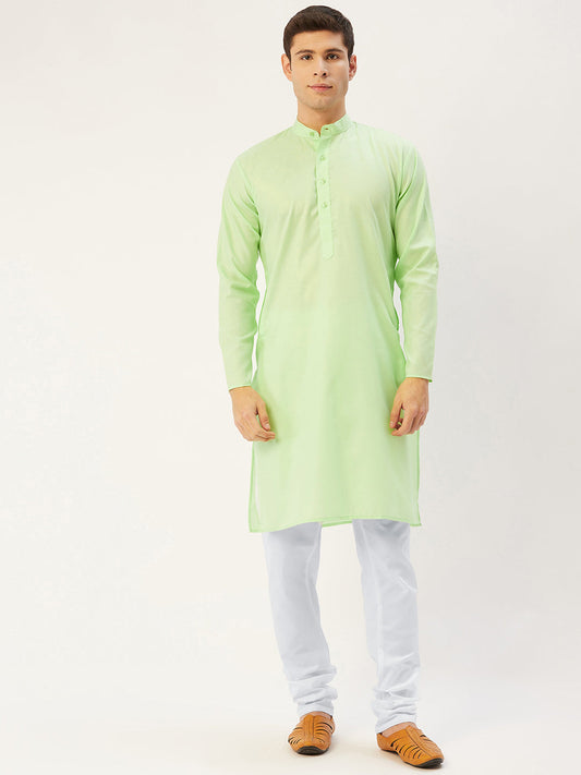Jompers Men's Lime Cotton Solid Kurta Payjama Sets ( JOKP 611Lime )