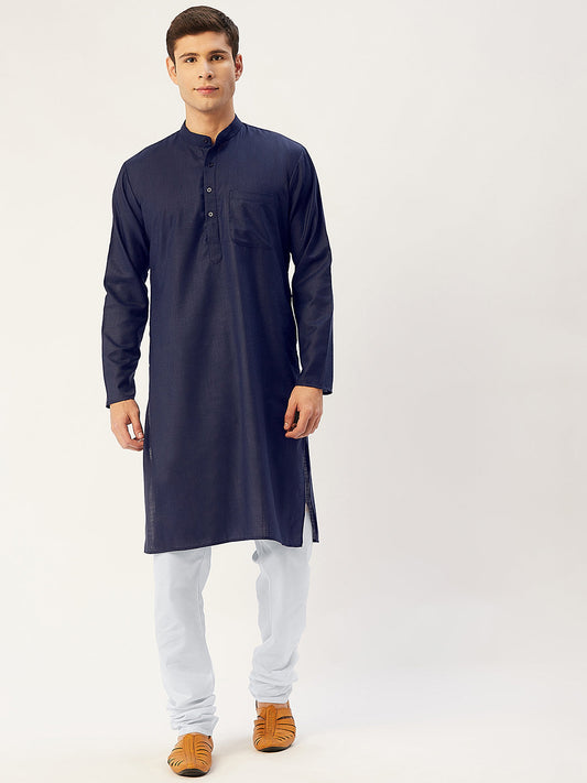 Jompers Men's Navy Cotton Solid Kurta Payjama Sets ( JOKP 611Navy )