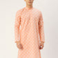 Jompers Men's Peach Cotton Floral printed kurta Only ( KO 650Peach )