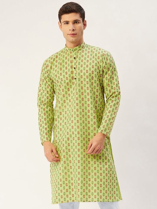 Jompers Men's Green Cotton Ikat printed kurta Only ( KO 651Green )