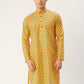 Jompers Men's Mustard Cotton Ikat printed kurta Only ( KO 651Mustard )