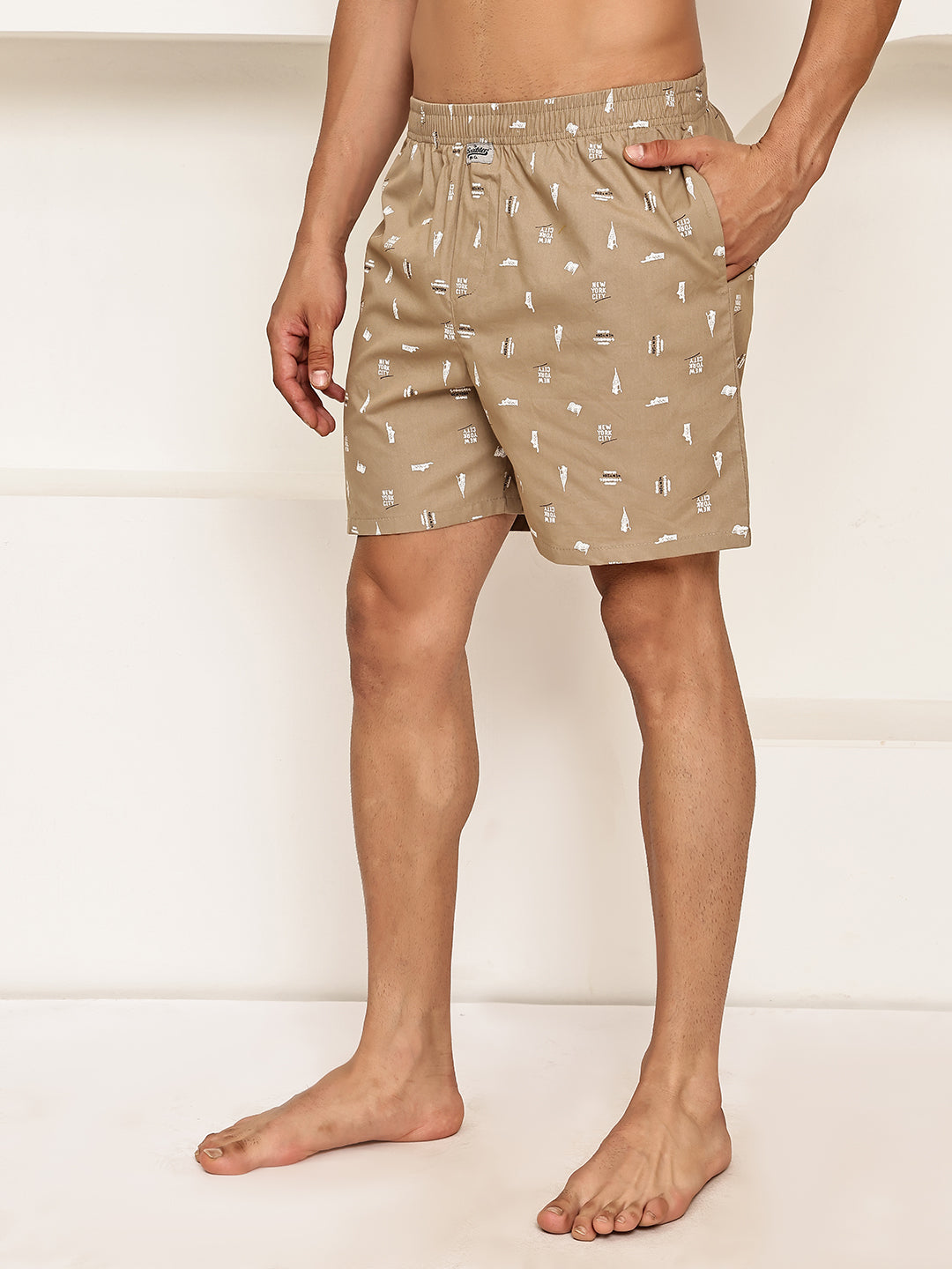 Men’s Soft & Breathable Printed Cotton Boxers ( RDBX 155Beige )