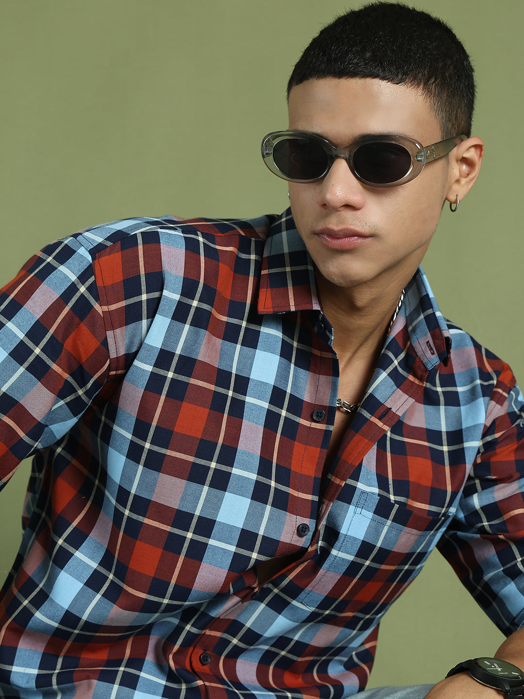 Men's Checks Cotton Casual Shirt ( RDSH 001Blue )