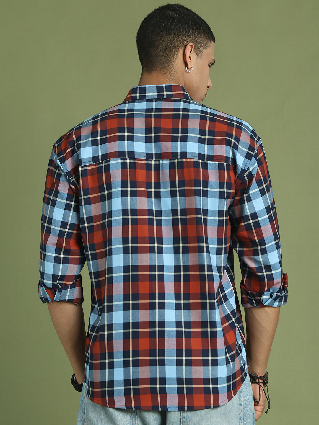Men's Checks Cotton Casual Shirt ( RDSH 001Blue )