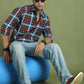 Men's Checks Cotton Casual Shirt ( RDSH 001Blue )