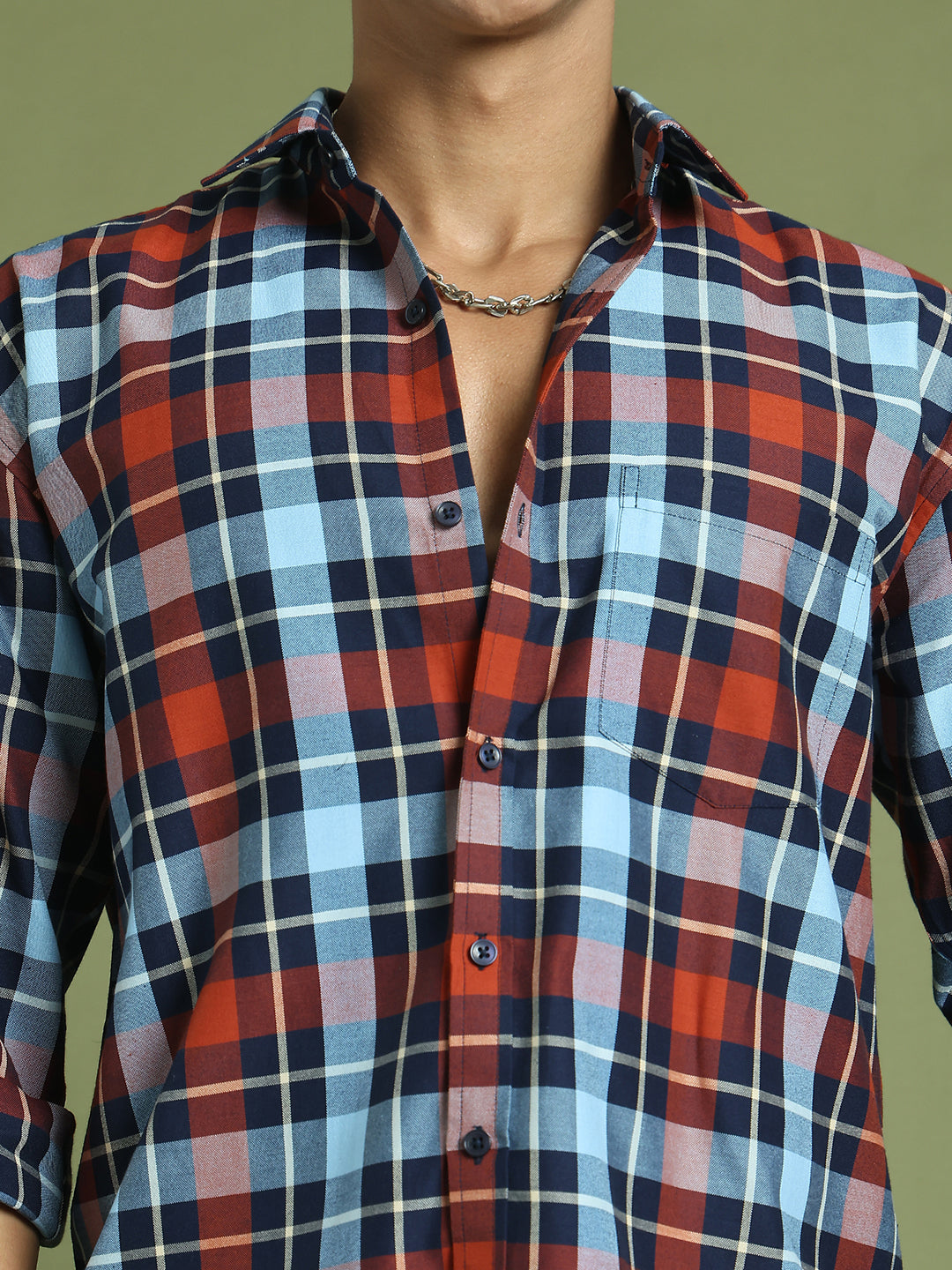 Men's Checks Cotton Casual Shirt ( RDSH 001Blue )