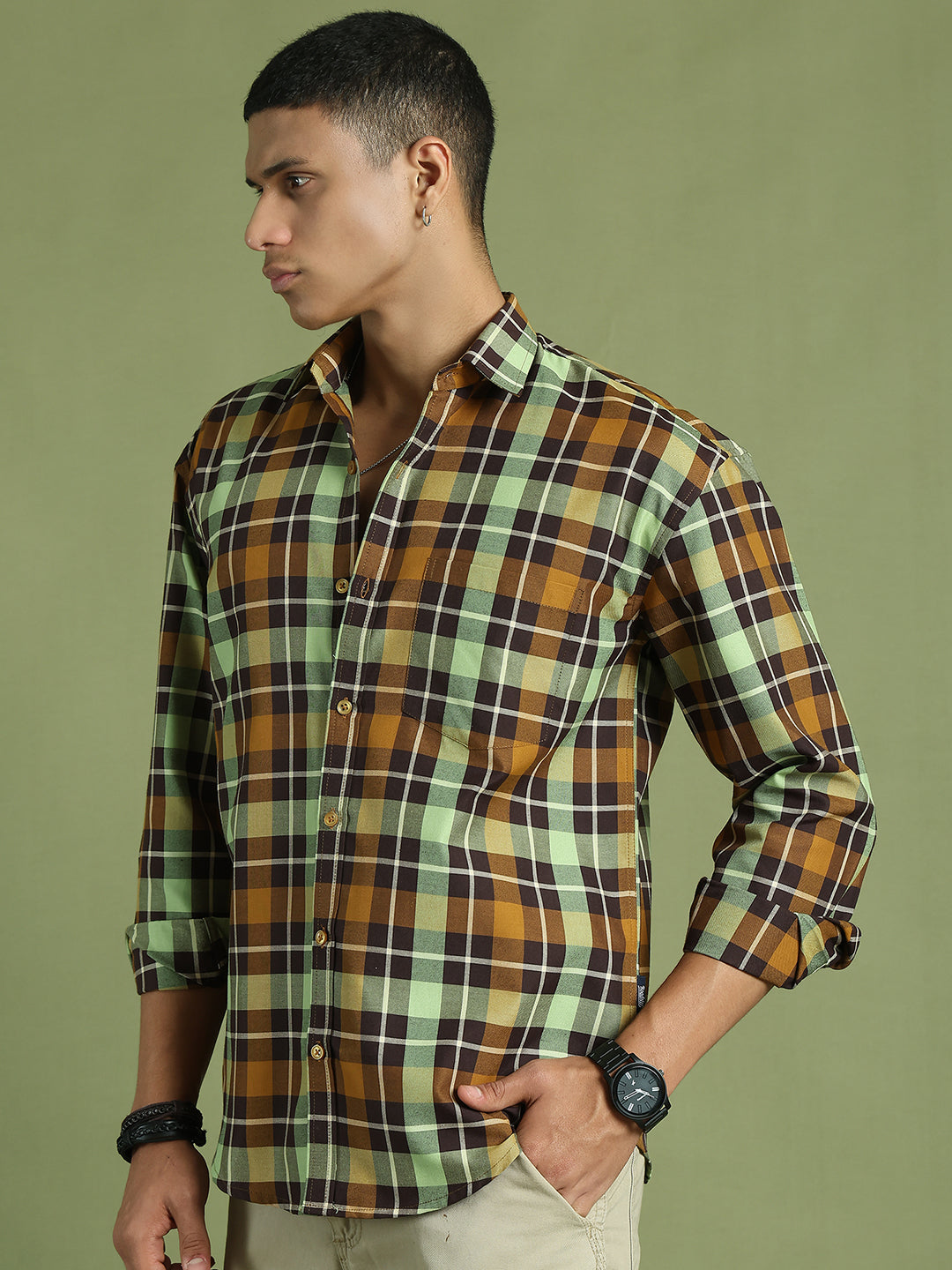 Men's Checks Cotton Casual Shirt ( RDSH 001Mustard )