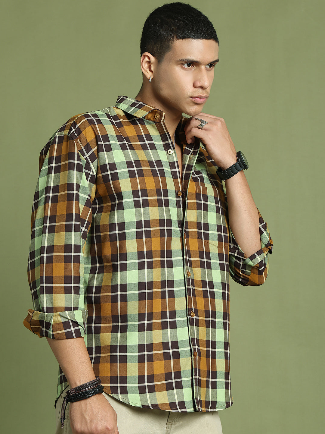 Men's Checks Cotton Casual Shirt ( RDSH 001Mustard )