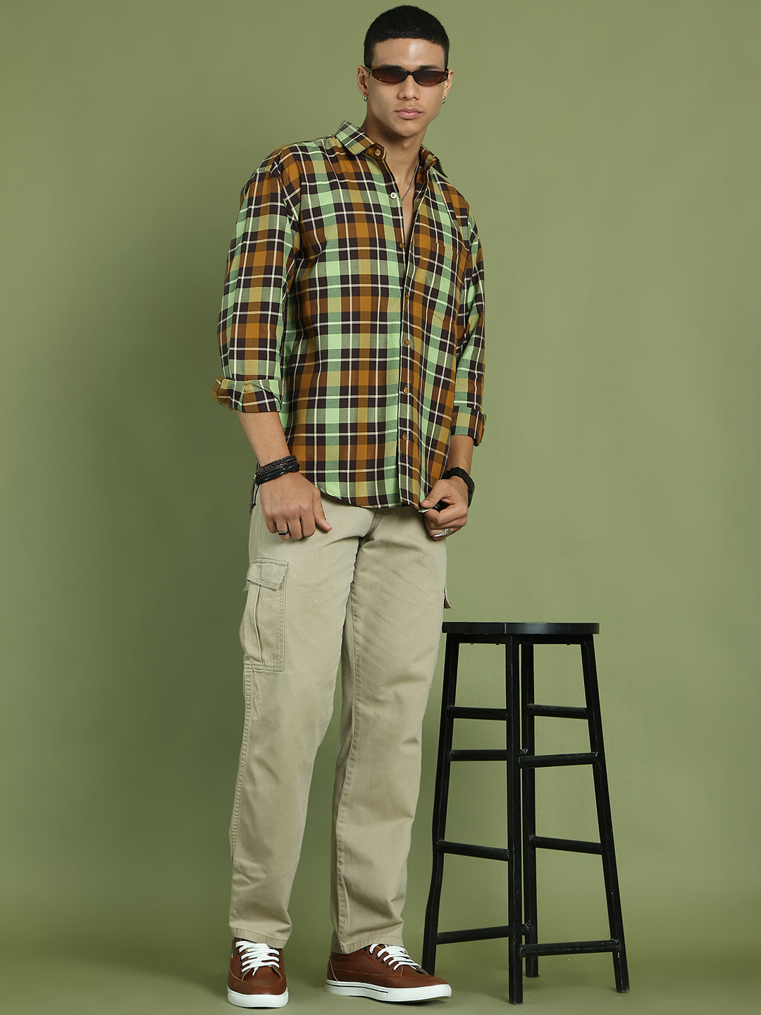 Men's Checks Cotton Casual Shirt ( RDSH 001Mustard )