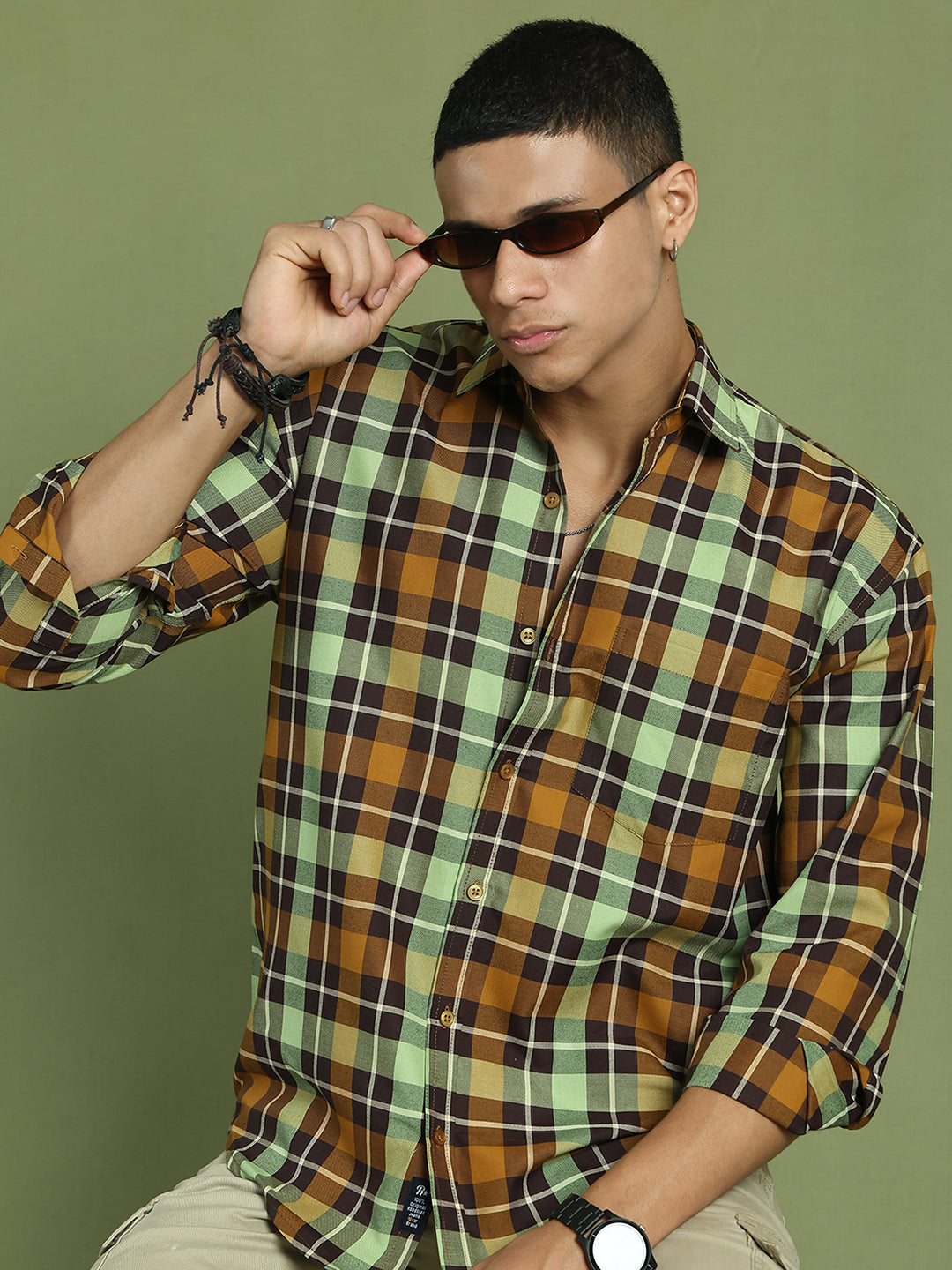 Men's Checks Cotton Casual Shirt ( RDSH 001Mustard )