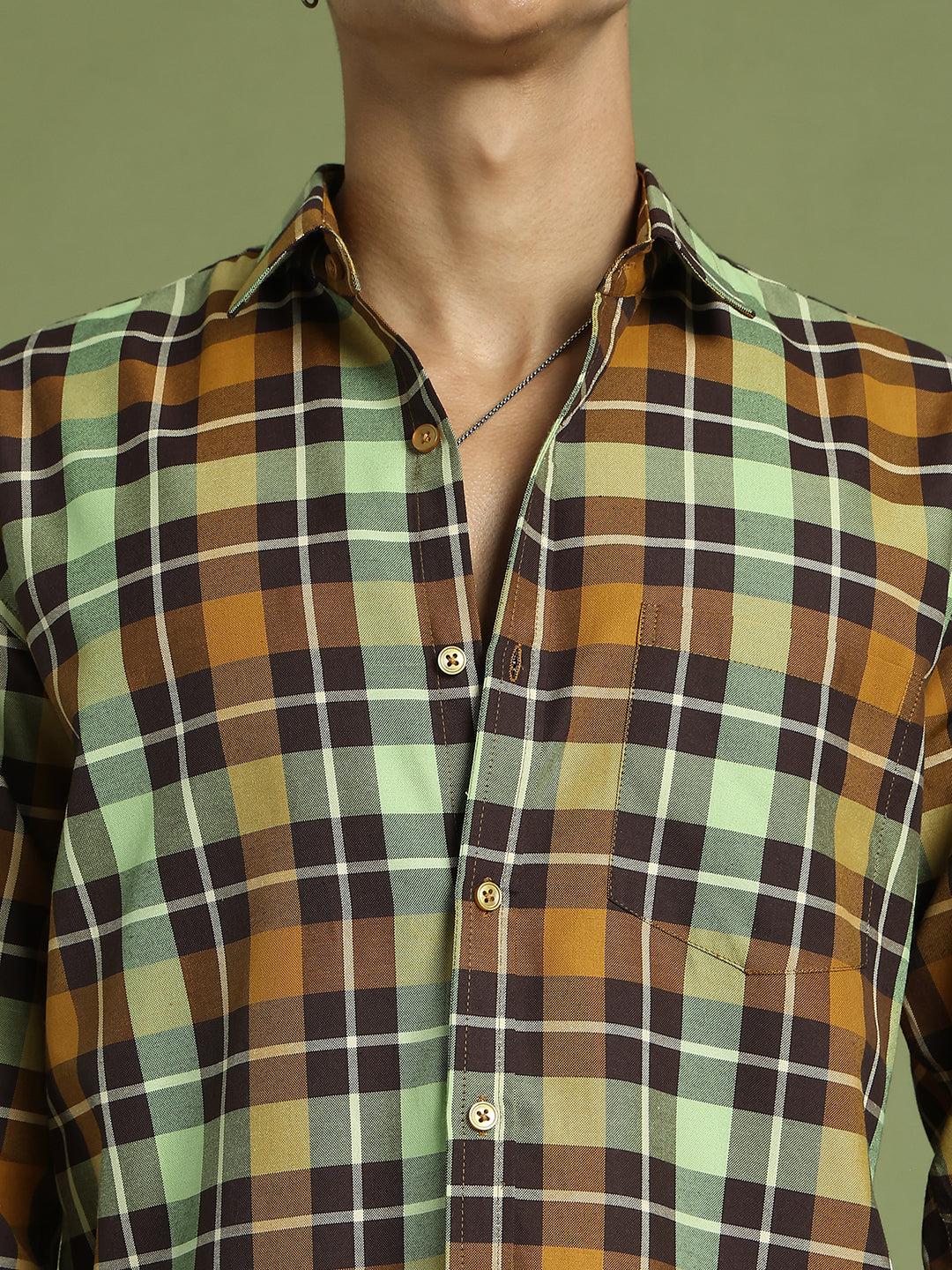 Men's Checks Cotton Casual Shirt ( RDSH 001Mustard )